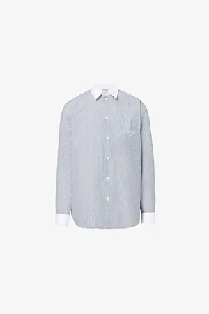Sporty & Rich Womens Ivy Striped-Pattern Cotton-Poplin Shirt