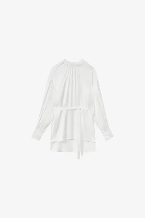 Reiss Womens Lina Belted-Waist Woven Blouse