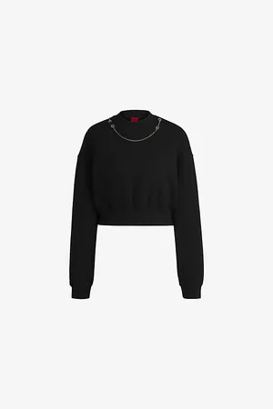 HUGO BOSS Womens Chain-Embellished Cropped Stretch Cotton-Blend Sweatshirt