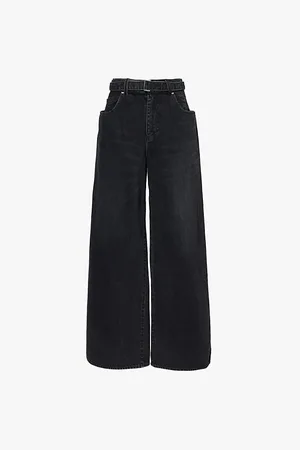 SACAI Womens Faded-Wash Wide-Leg High-Rise Denim Trousers