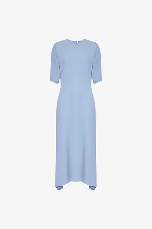 Victoria Beckham Womens Flared Short-Sleeves Stretch-Woven Blend Midi Dress