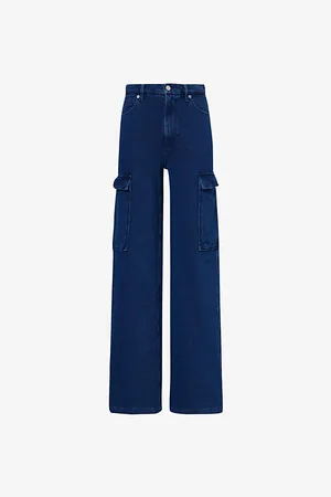 GOOD AMERICAN Womens Jeanius Good Skate Buttoned-Pockets Straight-Leg Mid-Rise Cotton Trousers