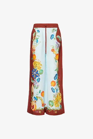 ALÉMAIS Womens Dahlia Flower-Print Wide-Leg High-Rise Linen Trousers