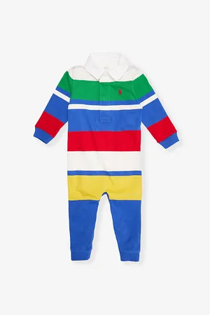 Ralph Lauren Striped-Print Brand-Embroidery Cotton-Jersey Romper 3-12 Months