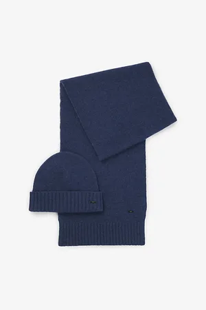 HUGO BOSS Mens Branded Wool-Blend Scarf and Beanie Hat Set