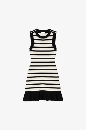 Sandro Womens Striped Sleeveless Knitted Mini Dress