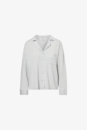 Lounge Underwear Womens Contrast-Piping Brand-Patch Modal-Jersey Pyjama Shirt