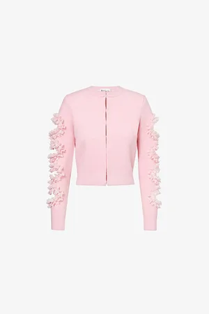 Self-Portrait Womens Cut-Out Lace-Trim Knitted Cardigan