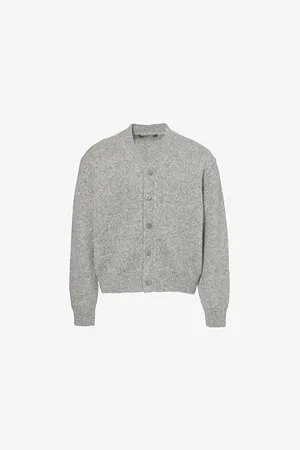 Jacquemus Mens Brand-Print V-Neck Relaxed-Fit Wool-Blend Cardigan