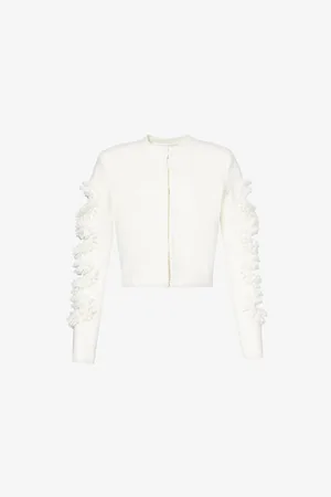 Self-Portrait Womens Cut-Out Lace-Trim Knitted Cardigan