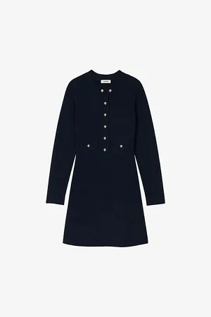 Sandro Womens Long-Sleeved Side-Pocket Knitted Mini Dress