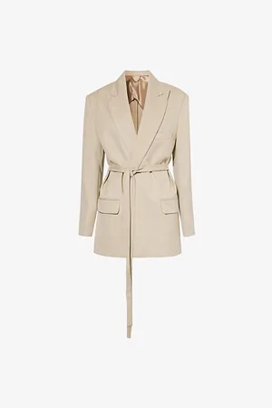 Victoria Beckham Womens Belted Double-Breasted Regular-Fit Wool Blazer