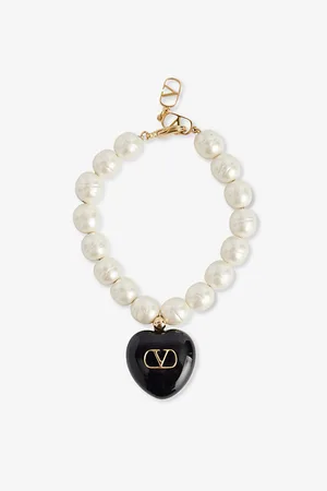 VALENTINO GARAVANI Womens Couer Royal Heart Vlogo Metal and Enamel Pearl Bracelet