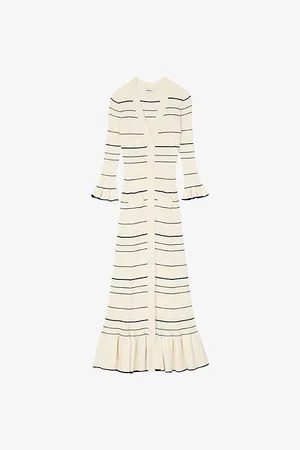Sandro Womens Striped V-Neck Knitted Midi Dress