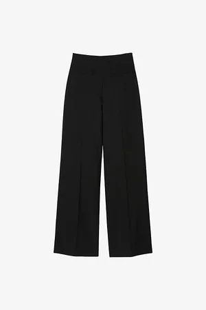 Sandro Womens Wide-Leg Mid-Rise Wool-Blend Trousers