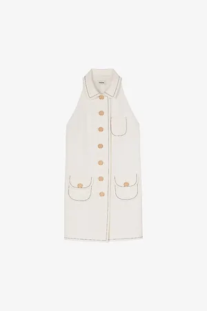 Sandro Womens Sleeveless Button-Up Stretch-Woven Mini Dress