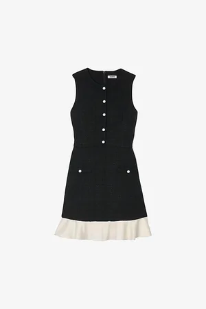 Sandro Womens Sleeveless Tweed Woven Mini Dress