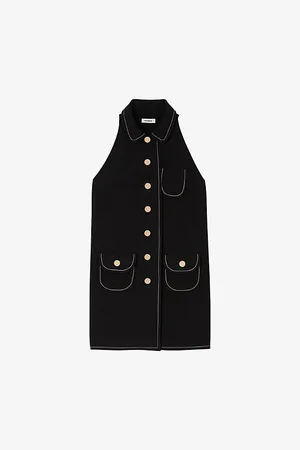 Sandro Womens Sleeveless Button-Up Stretch-Woven Mini Dress