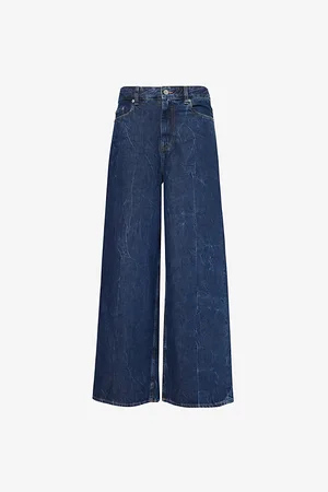 Ganni Womens Marri Wide-Leg Mid-Rise Organic Cotton-Blend Jeans