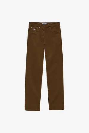 Prada Womens Wide-Leg Triangle-Plaque Corduroy Trousers