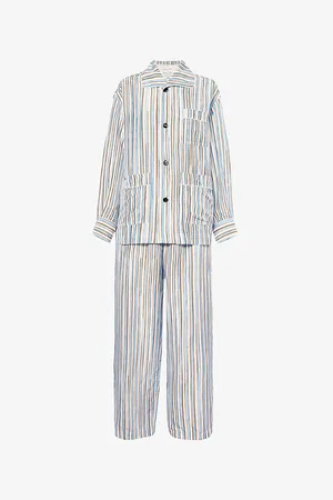 Bottega Veneta Womens Relaxed-Fit Multi-Stripe Silk Pyjama Set