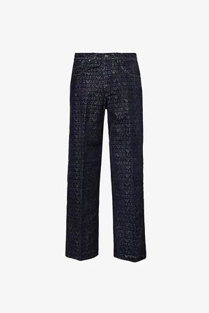 Emporio Armani Mens Logo-Print Straight-Leg Denim Jeans