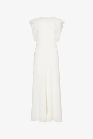 Victoria Beckham Womens Flared Short-Sleeves Woven-Blend Midi Dress