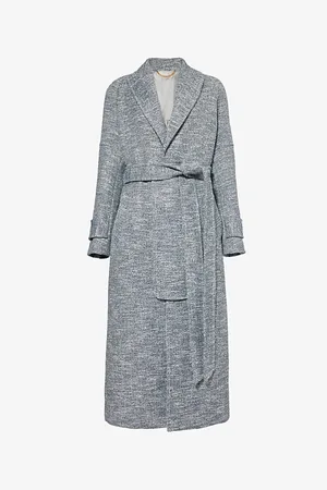 Victoria Beckham Womens Belted Peak-Lapels Relaxed Woven-Blend Coat