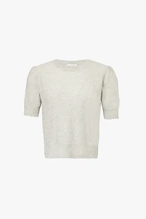 Frame Womens Pointelle-Knit Puff-Sleeve Cashmere Top