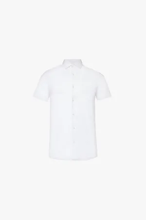 Emporio Armani Mens Logo-Embellished Short-Sleeve Woven Shirt