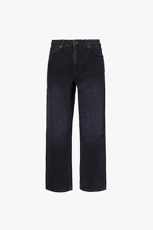 Daily paper Mens Amba Monogram-Print Straight-Leg Denim Jeans