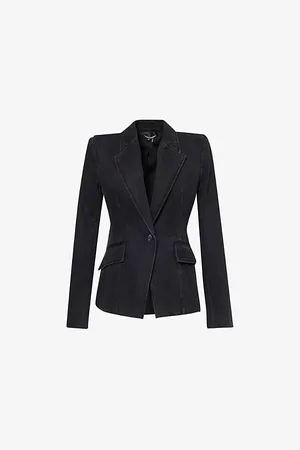 Paige Womens Carmen Peak-Lapel Single-Breasted Denim Blazer