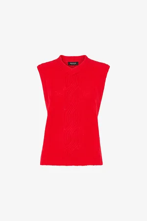 Whistles Womens Cable-Knit V-Neck Knitted Wool-Blend Vest