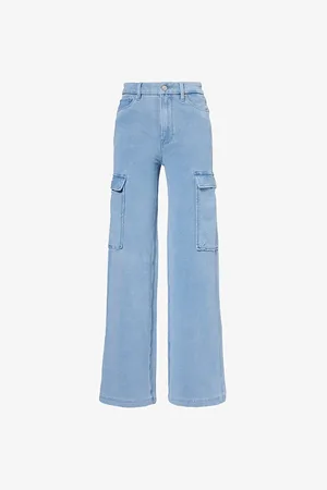 GOOD AMERICAN Womens Jeanius Good Skate Buttoned-Pockets Straight-Leg Mid-Rise Cotton Trousers