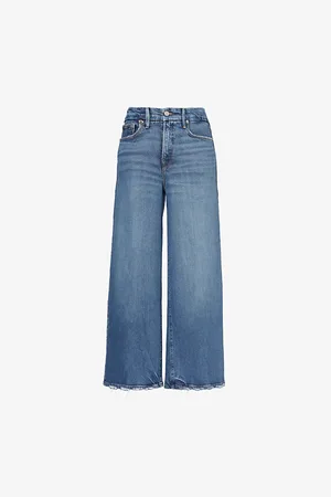 GOOD AMERICAN Womens Good Waist Palazzo Crop-Leg High-Rise Woven-Blend Jeans