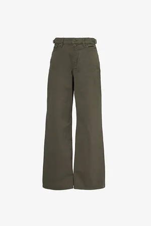 GOOD AMERICAN Womens Good Ease Flared Wide-Leg Mid-Rise Cotton-Blend Trousers