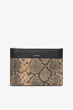Whistles Womens Una Snake-Print Logo-Embossed Leather Pouch