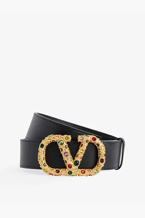 VALENTINO GARAVANI Womens Vlogo Crystal-Embellished Leather Belt