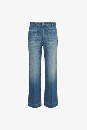 Victoria Beckham Womens Alina Patch-Pockets Straight-Leg High-Rise Denim Jeans