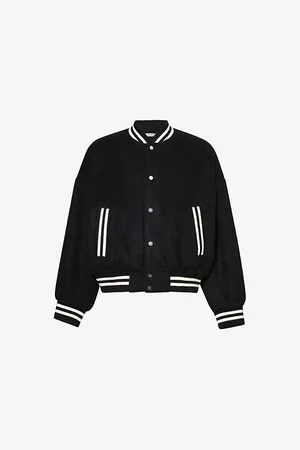 Cole Buxton Mens Striped-Trim Textured Woven Bomber Jacket