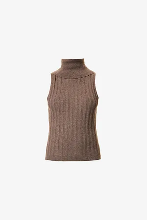 Reformation Womens Rowyn Ribbed Cashmere-Knit Top