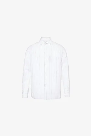 corneliani Mens Stripe-Print Long-Sleeve Linen Shirt