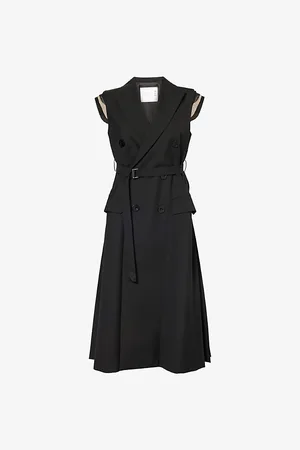 SACAI Womens Double-Breasted Pleated Woven-Blend Vest