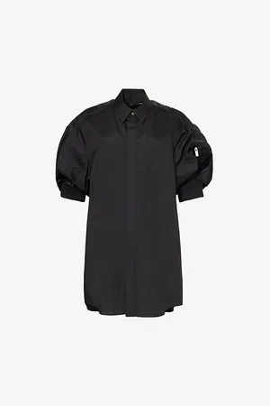 SACAI Womens Patch-Pocket Shell-Short-Sleeves Woven-Blend Mini Dress