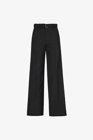 SACAI Womens Belted Two-Slip-Pockets Wide-Leg High-Rise Woven-Blend Trousers