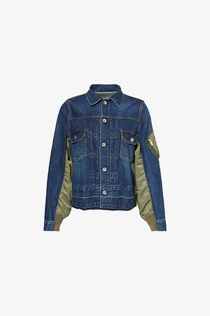 SACAI Womens Shell-Panels Buttoned-Pockets Regular-Fit Denim Jacket