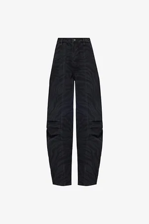 ROTATE Womens Zebra Twill Barrel-Leg Cargo Denim Trousers