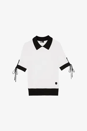 The Kooples Womens Contrast-Collar Bow-Trim Wool Jumper