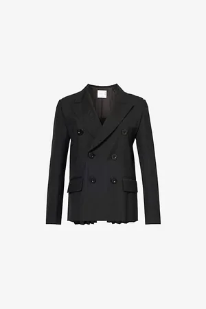 SACAI Womens Double-Breasted Pleated Relaxed-Fit Woven-Blend Blazer