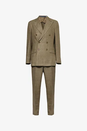 Ralph Lauren Mens Double-Breasted Check Silk-Linen Suit